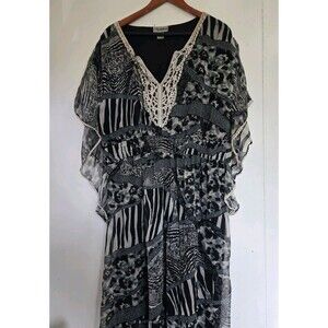 Signature Dress Womens 3X Plus Maxi Boho Bohemian Indie Leopard Renaissance
